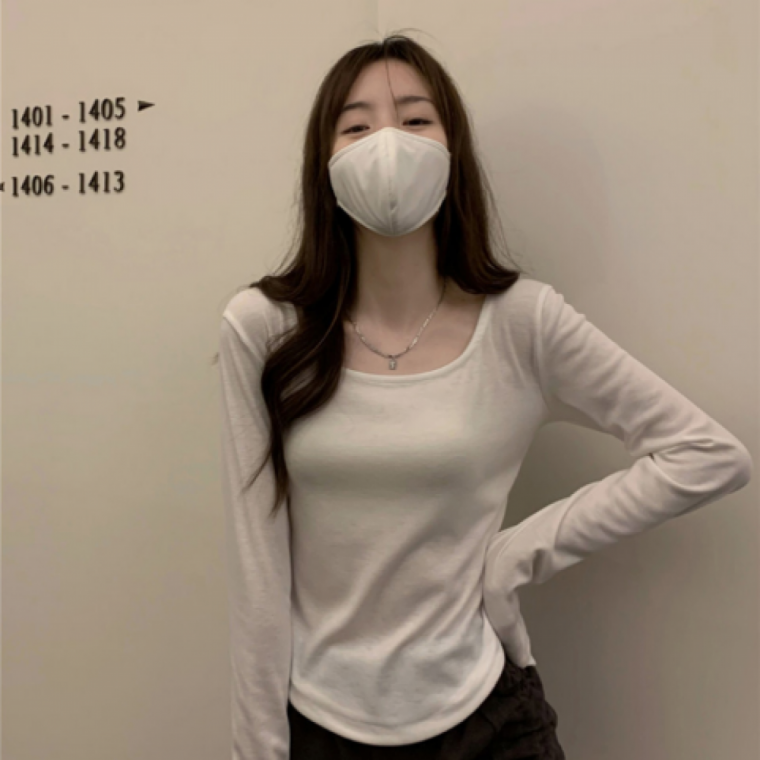 스퀘어넥 언발 슬림 여성 긴팔 티셔츠 데일리룩