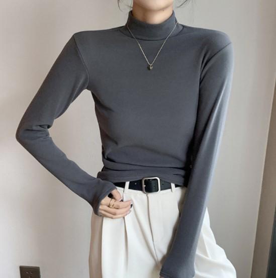 겨울 여성 소프트웜 하프넥 반목 긴팔티셔츠 피치기모