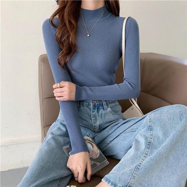 여성 슬림핏 반목 골지니트 하프넥 겨울 이너 티셔츠 5색