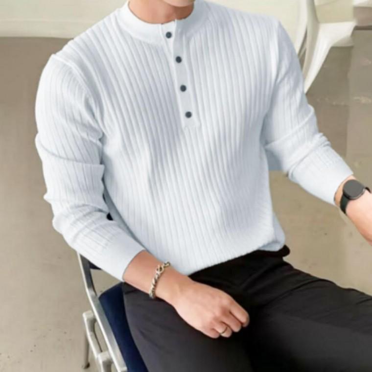 남성 간절기 캐주얼 단추 골지 긴팔 니트 스웨터 티셔츠