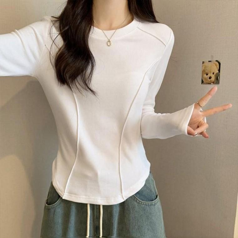 스타일리쉬 긴팔미니멀 디자인의 슬림 라인 날씬 3 여리여리핏 슬림핏티셔츠도매 봄가을겨울 이너