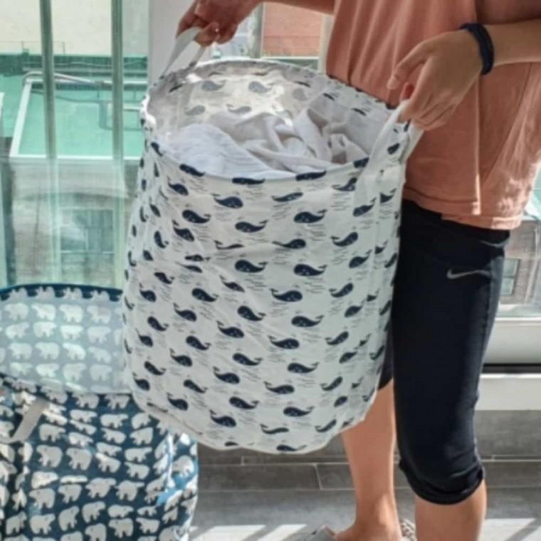 린넨 장난감정리함 고래 옷수거함 접이식빨래바구니 장난감수납