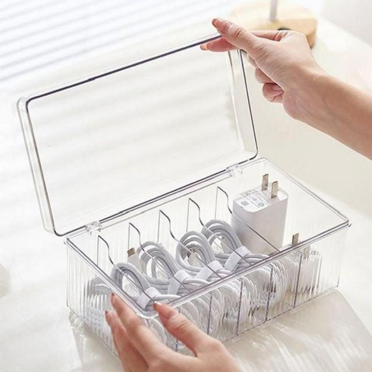투명 아크릴 먼지 차단 화장품 정리함 케이블 수납함 충전기 보관함 다꾸 용품 화장솜통