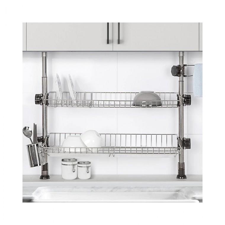 루미나D 무타공 기둥식 식기건조대 2단 스텐 설거지 선반 가정용