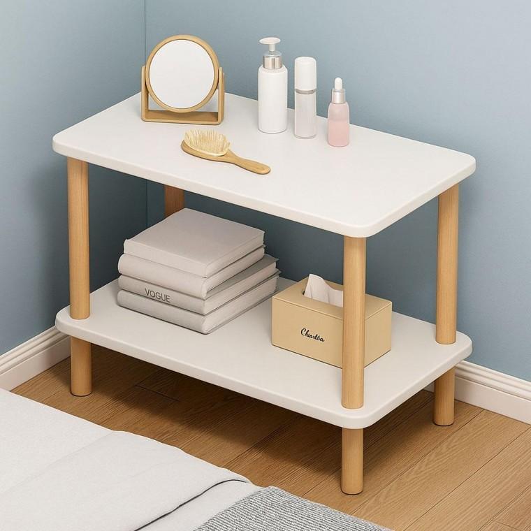 피칸데코 조립식 2단 나무테이블 60x30x53 협탁 선반