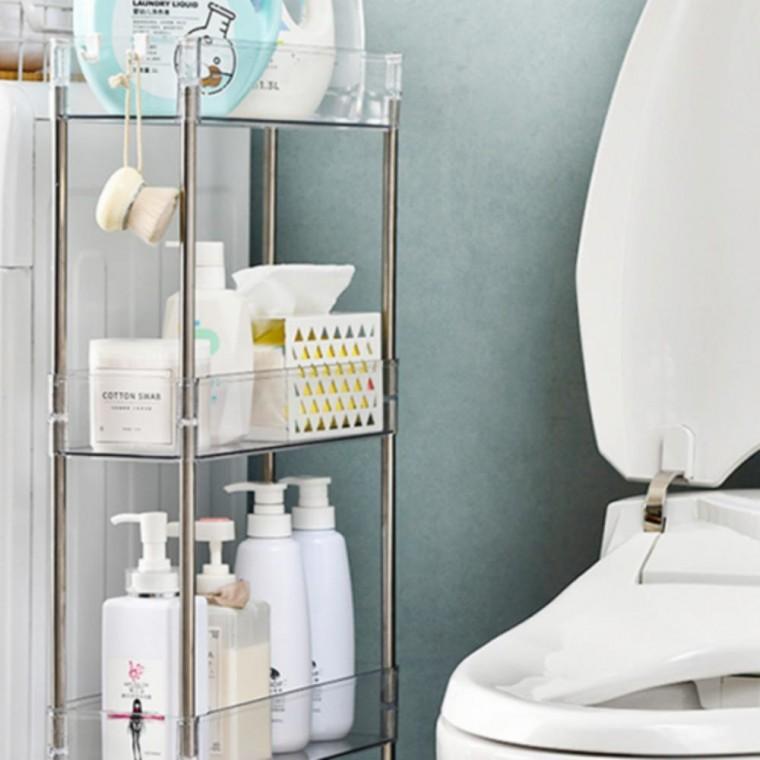 카트 투명 2단 이동식 욕실 선반 트롤리 수납