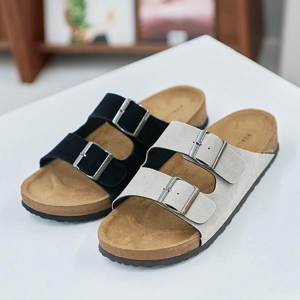 국내제작 남자 더블 버클 스트랩 라운드토 쿠션 풋베드 캐주얼 샌들 슈즈 6SS