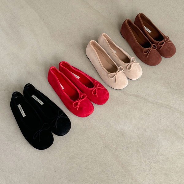 리본 포인트 라운드토 발레리나 베이직 소프트 쿠션 데일리 플랫슈즈 6SS