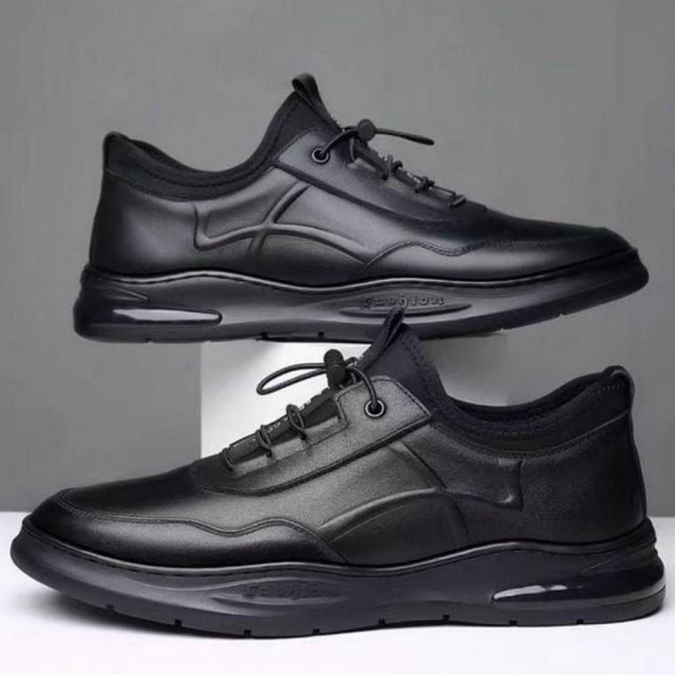 남성 인조가죽 레더 블랙 쿠션 스니커즈 운동화
