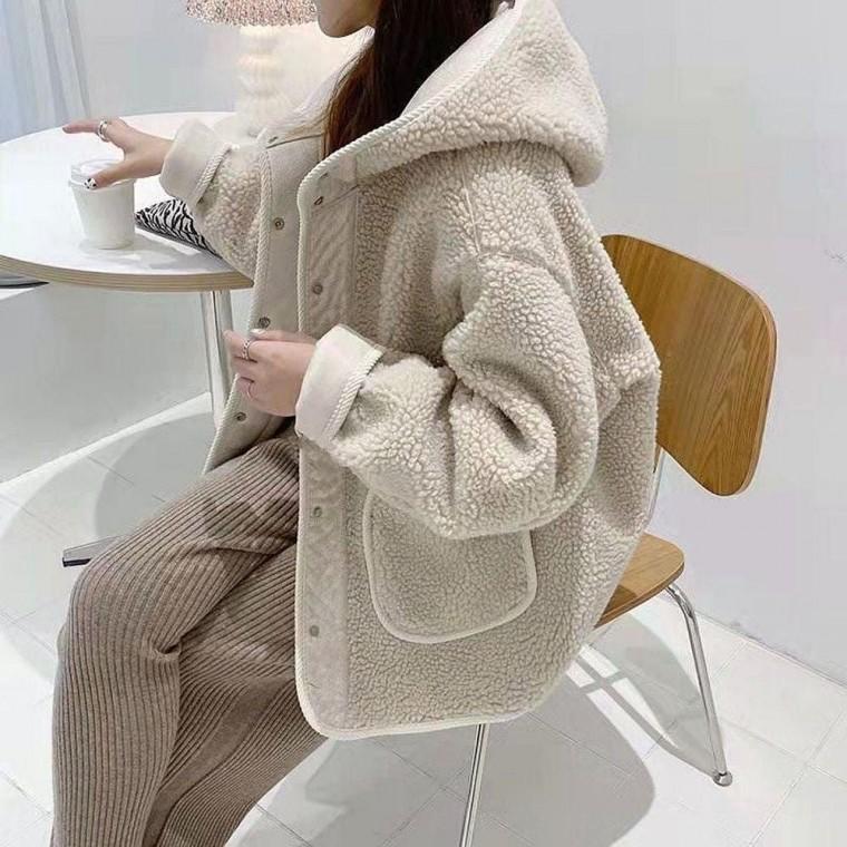 여성 겨울 뽀글이 보아퍼 후리스 자켓 후드점퍼 아우터 2색
