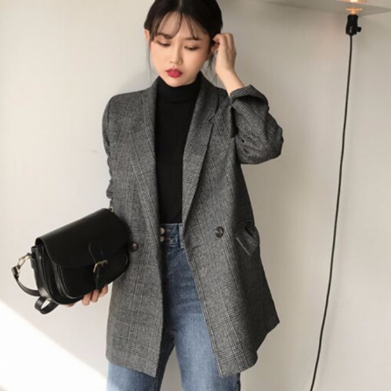 소매 롤업 체크 자켓 가을 데일리룩 캐주얼 아우터