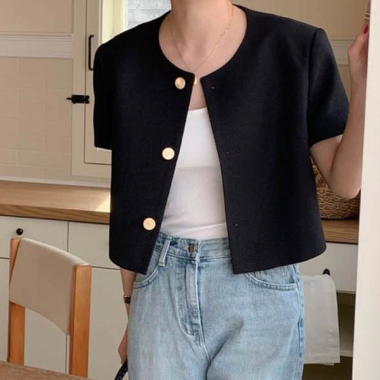 베이직 반팔 자켓 간절기 여성 세미크롭 아우터