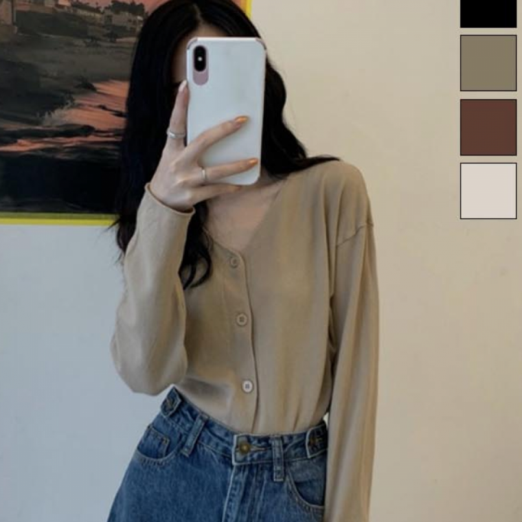 베이직 여성 가디건 브이넥 긴팔 간절기 아우터