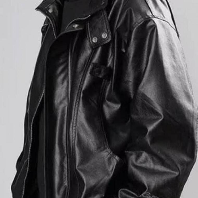 라이더 아우터 루즈핏 남성 유광 레더 자켓