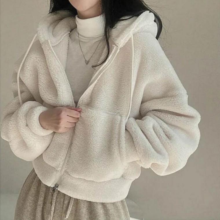 여자후드집업 양털 후드집업 겨울 세미크롭 아우터 여자