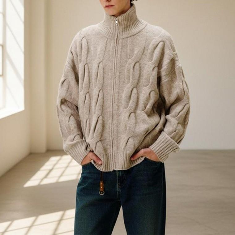 에노브 남자 케이블 과배기 니트 집업 가디건 오버핏 두꺼운 아우터 데일리템 루즈핏