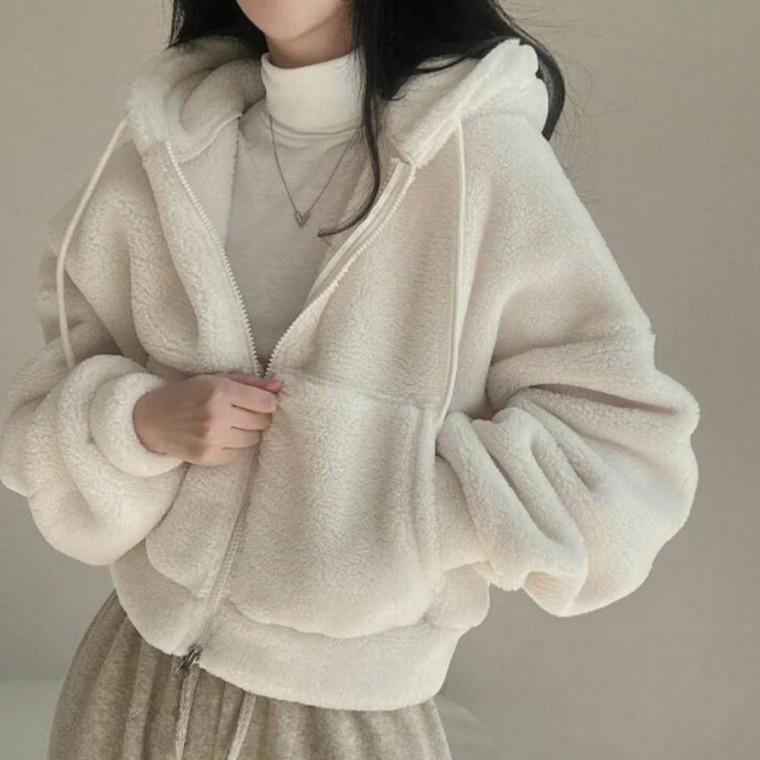 외투 봄점퍼 양털 후드집업 퍼 니트 잠바 간절기 크롭 여성 겉옷 아우터 후드 자켓