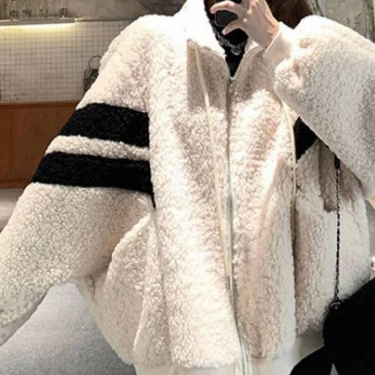 뽀글이 아우터 패션 디자인 두줄 오버핏 점퍼