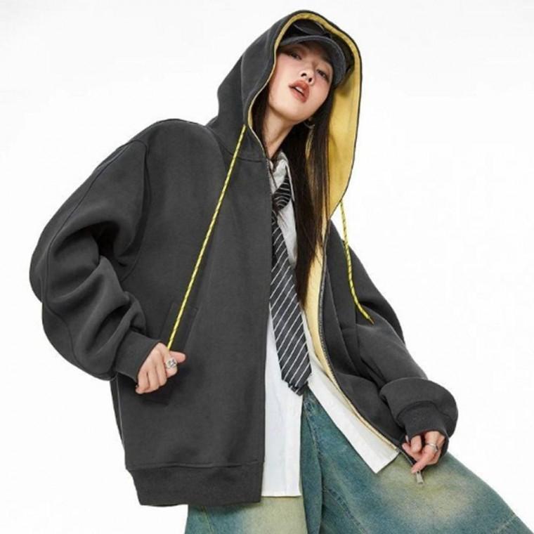 여성 안감 배색 후드 집업 점퍼 1P 간절기 데일리 아우터 외투 캐주얼