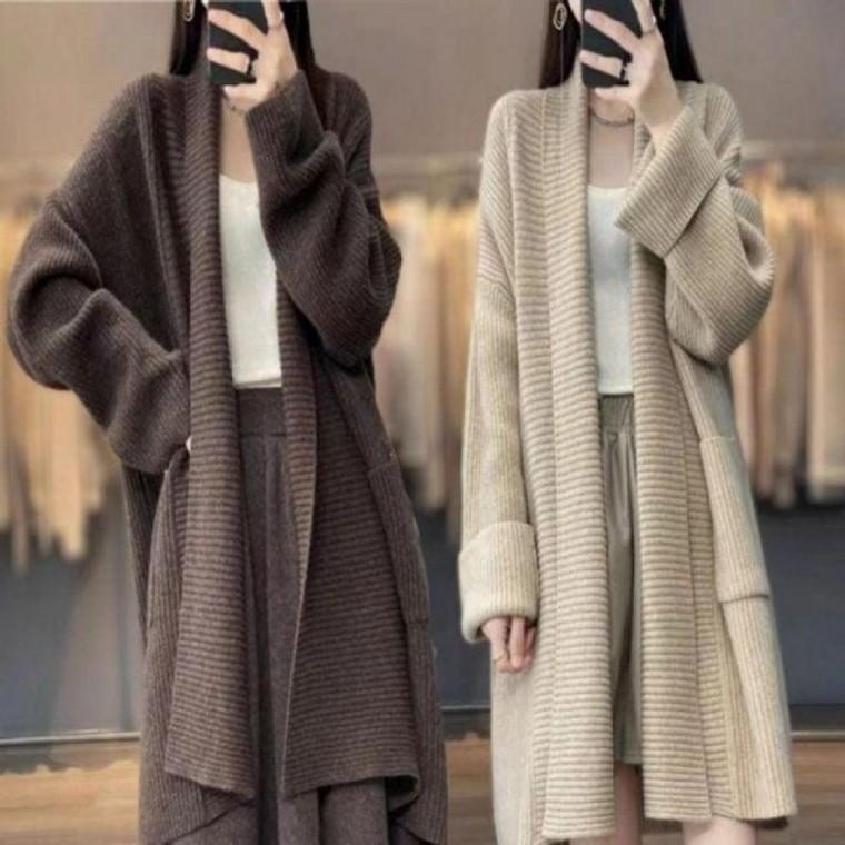 패션스타일 가디건 카라 아우터 여자 니트 코트 오버핏 숄 롱