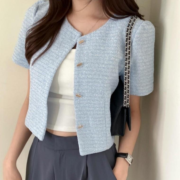 여성 정장 여름 반팔 크롭 데일리 아우터 트위드 자켓