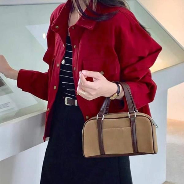 배색라인 스퀘어 미니 보스턴백 크로스겸용 데일리 가방