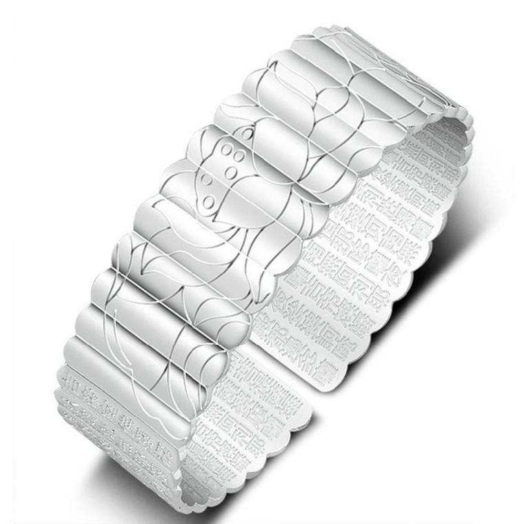 정통 불교 불경 각인 연꽃 S999 은도금 실버 팔찌