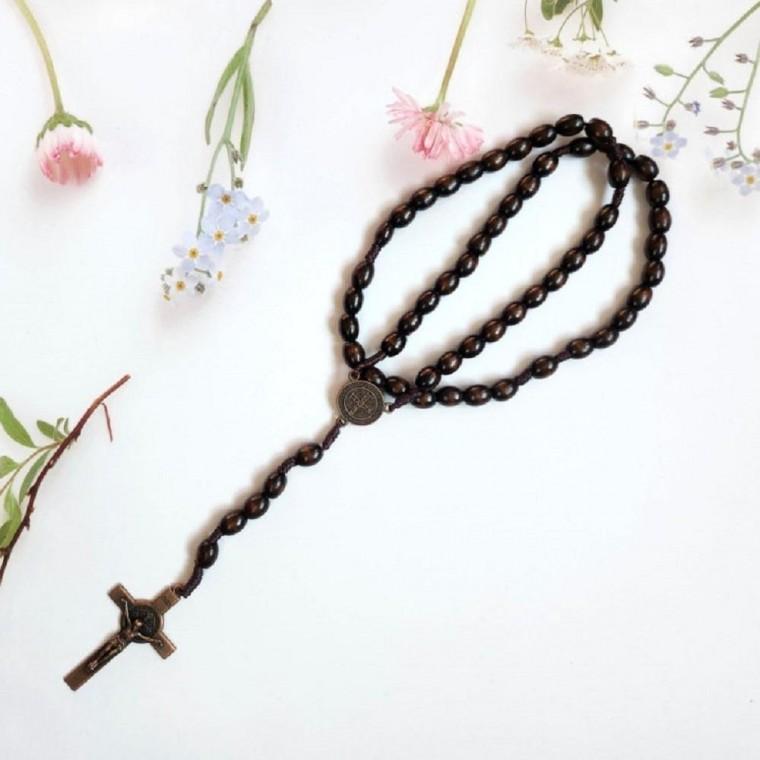 우드 묵주 팔찌 진한갈색 매듭 십자가 펜던트 종교 액세서리