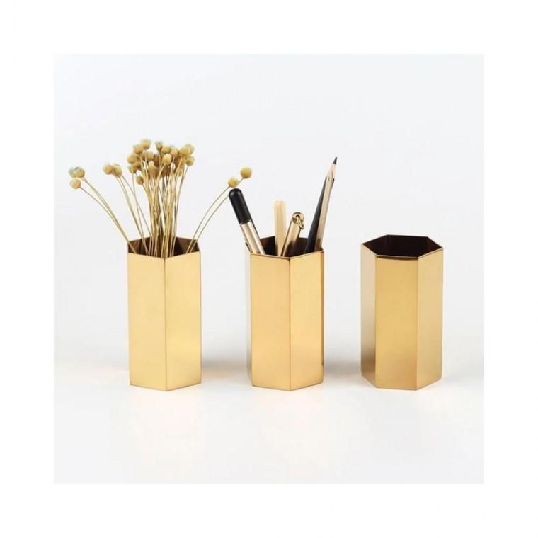 루미나D 메탈 골드 연필꽂이 펜홀더 책상 소품정리함 가정용 주방용