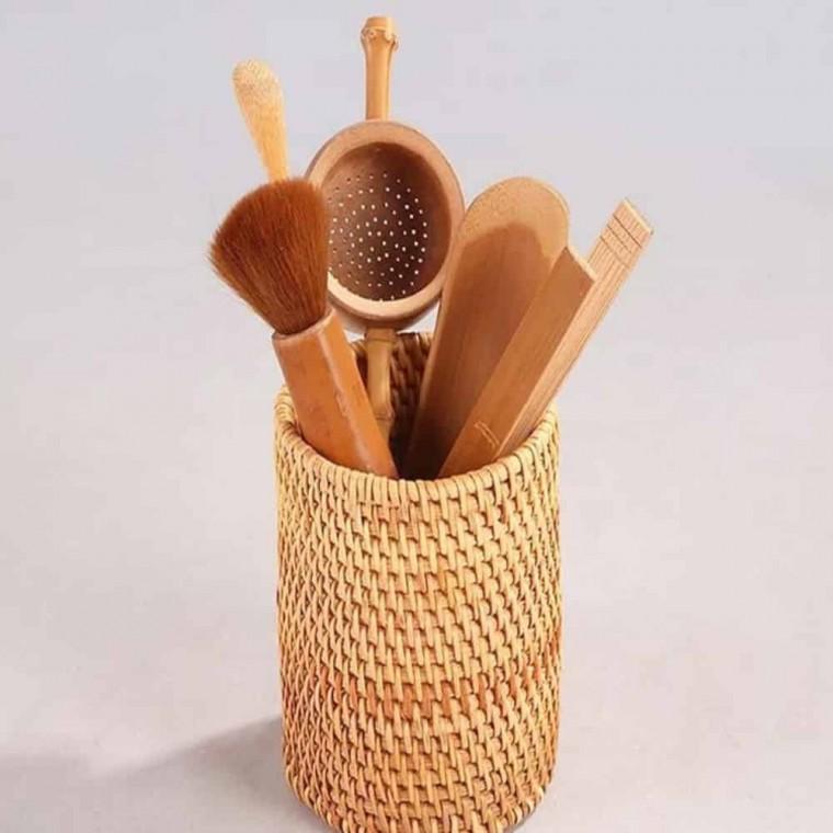펜정리통 바스켓 연필통 라탄 원통 꽂이