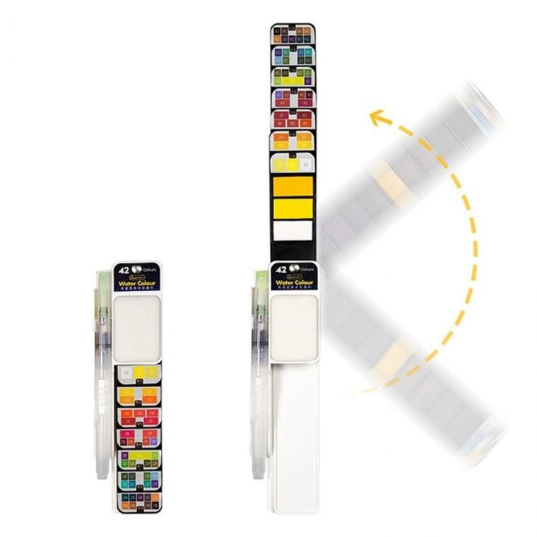 휴대용 고체물감 세트 42색 만 14세 이상 사용 수채화 수용성 휴대 화방 물감 수채화 솔리드 세트