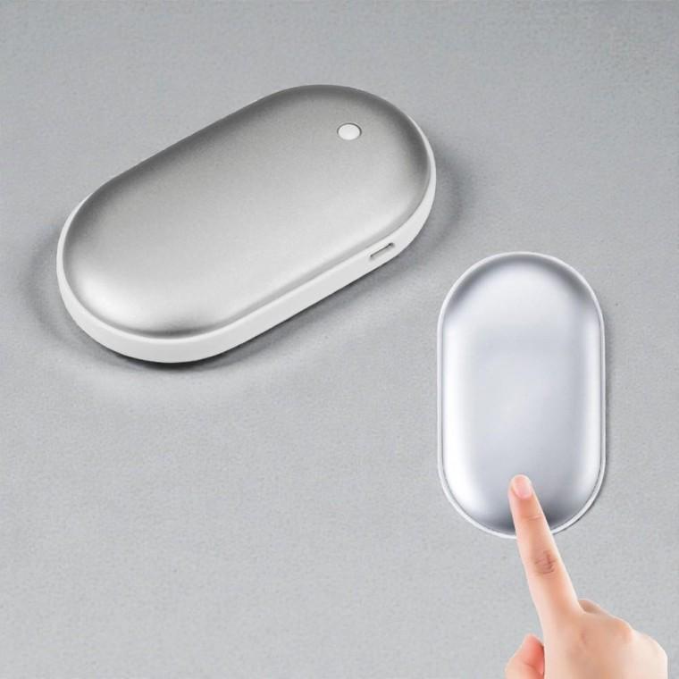 (실버컬러) 휴대용 양면 발열 USB 손난로 보조배터리 3000mAh