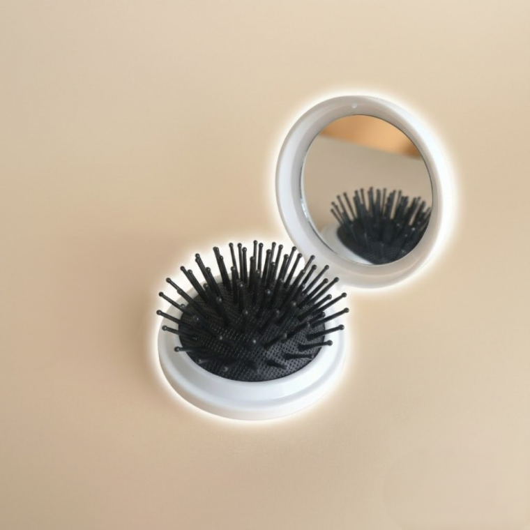 일체형 마카롱 거울빗 휴대용 빗 거울 세트 미니 브러쉬 (흰색)