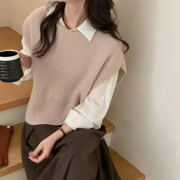 레이어드 니트 슬리브 조끼 SNY0071 남자니트 스웨터 캐주얼 베스트 카라 라운드넥 스웨터 조끼 솔리드 니