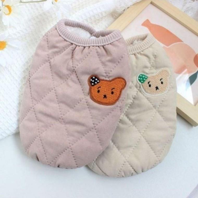 bns 강이지옷 곰돌이 체크 누빔조끼 BND-W04