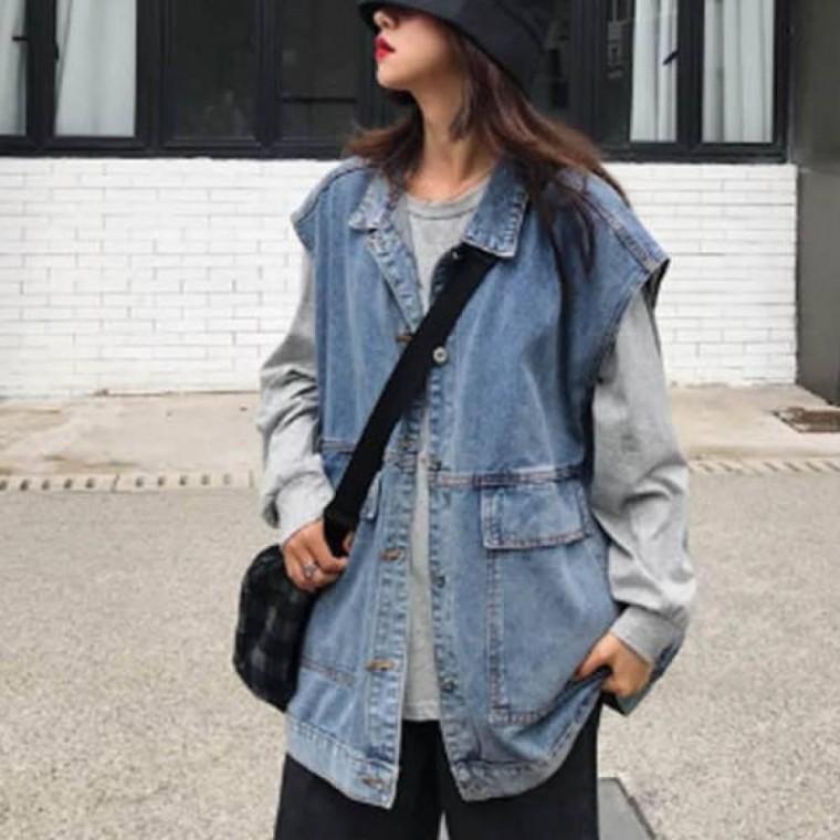 워싱 청조끼 간절기 루즈핏 대학생 캐주얼 베스트