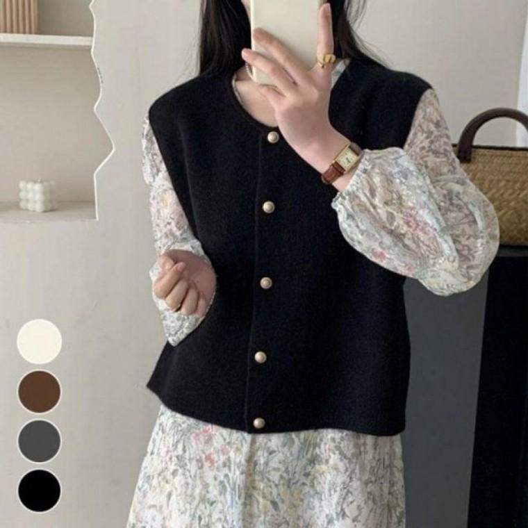 패션스타일 예쁜 봄 조끼 가디건 여성 베스트 금장버튼 겨울