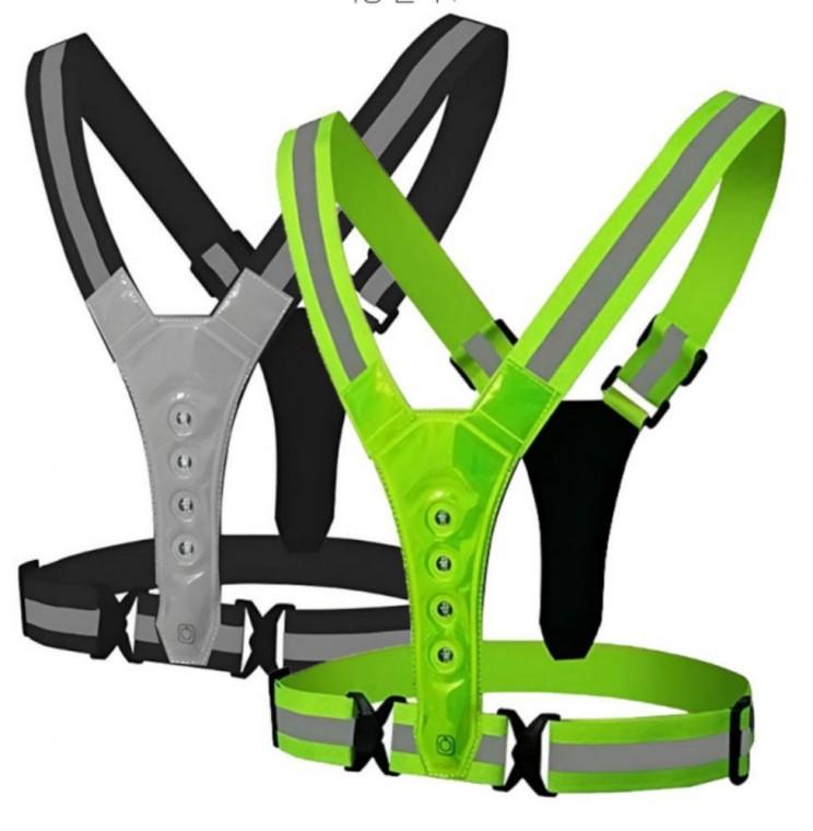 V 엑스반도 그린 블랙 LED 반사띠 야광 안전 조끼