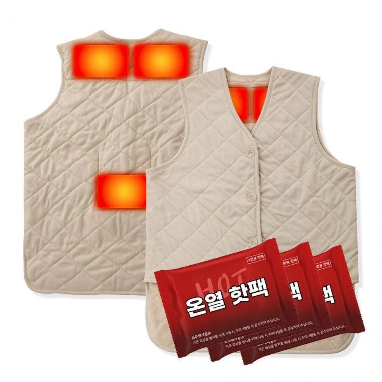 일본 직수입 겨울 여성용 핫팩 온열 조끼(베이지)