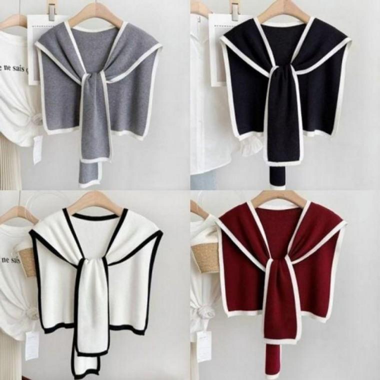 패션스타일 세미 데일리 조끼 피스 숄 오 판쵸 페이크 배색 가디건 니트 머플러