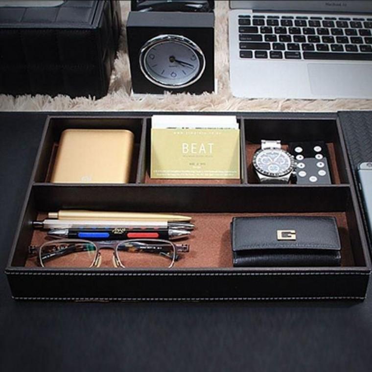 모던 스타일 1단 4칸 가죽 책상 정리함 데스크 오거나이저 다용도 가죽오