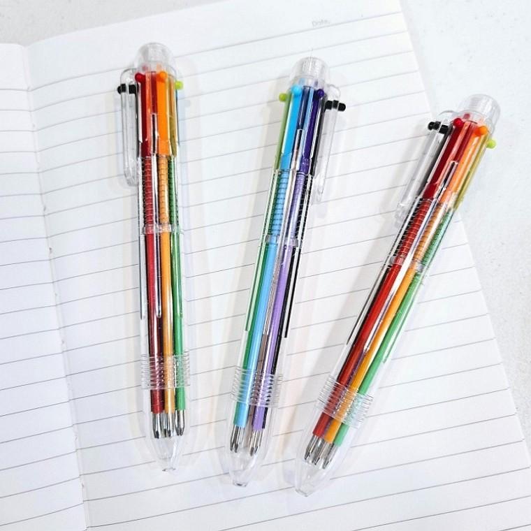 6색 컬러 0.5mm 요점정리 볼펜 투명케이스