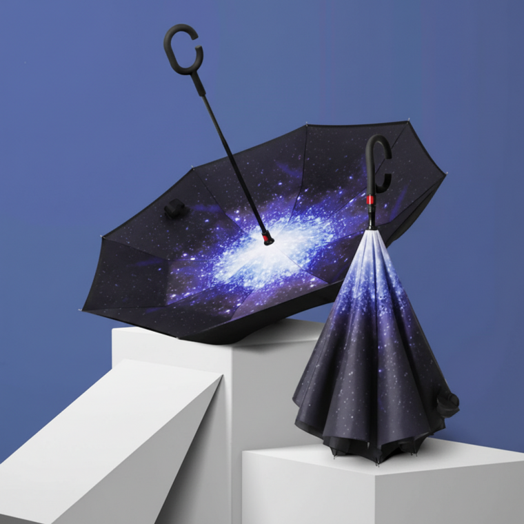 차량용 승하차 반대 접이식 역방향 자동 우산 자외선 차단 차양 우산