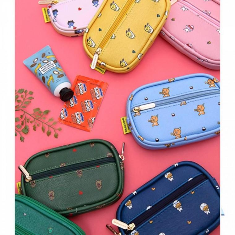 타원 납작 동전 지갑 미니 파우치 캐릭터 스타일 핑크 소품 수납