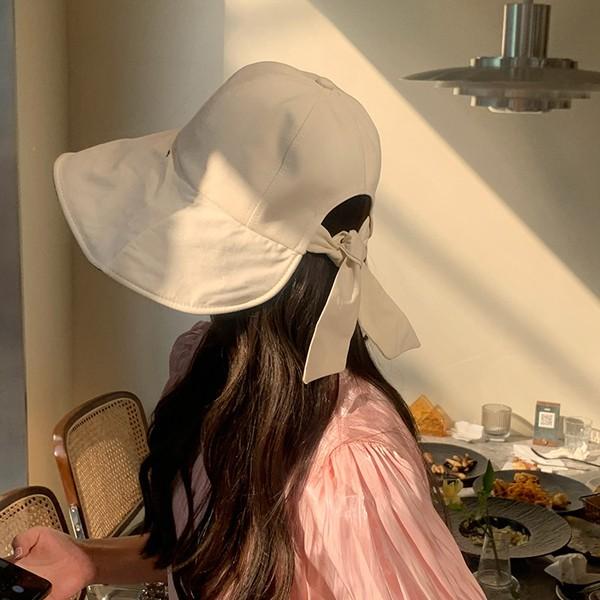 부시 뒷 리본 챙넓은 자외선차단 썬캡 햇빛모자