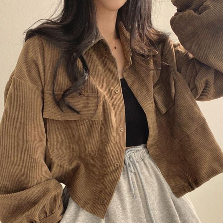 코듀로이 크롭 스트링 셔츠 자켓
