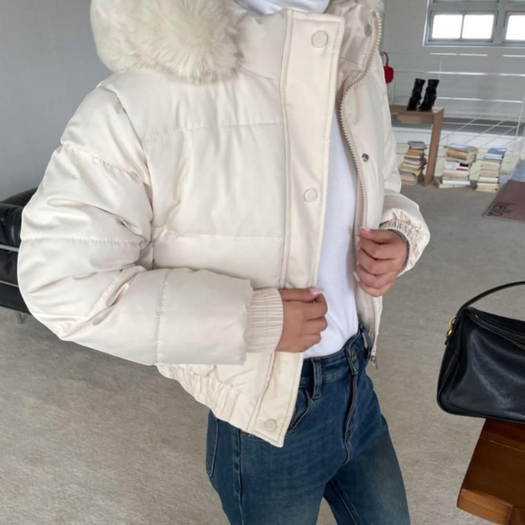 여성 데일리 숏 패딩 점퍼 크롭 퍼 후드 자켓 패딩점퍼