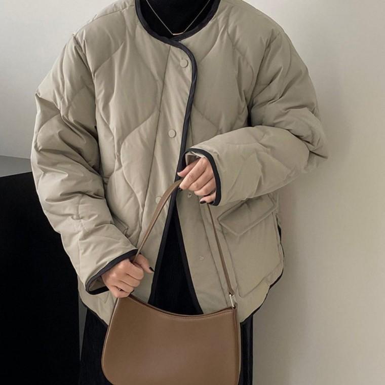 여성 데일리 빅사이즈 오버핏 누빔 패딩 점퍼 노카라 자켓 2컬러