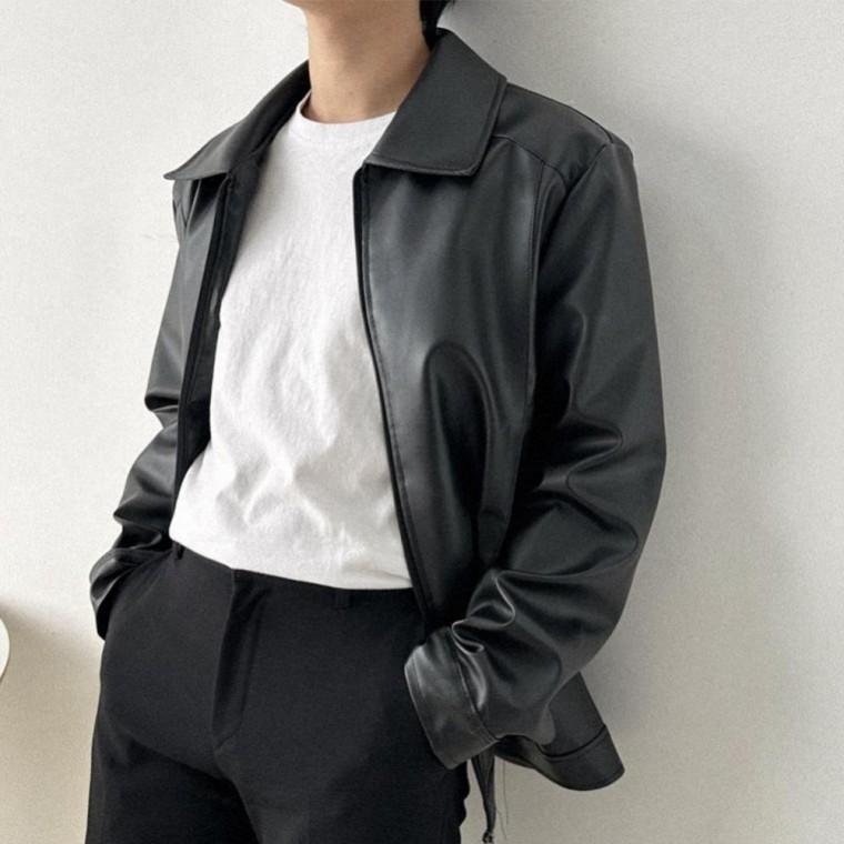 비건레더 싱글카라 오버핏 자켓