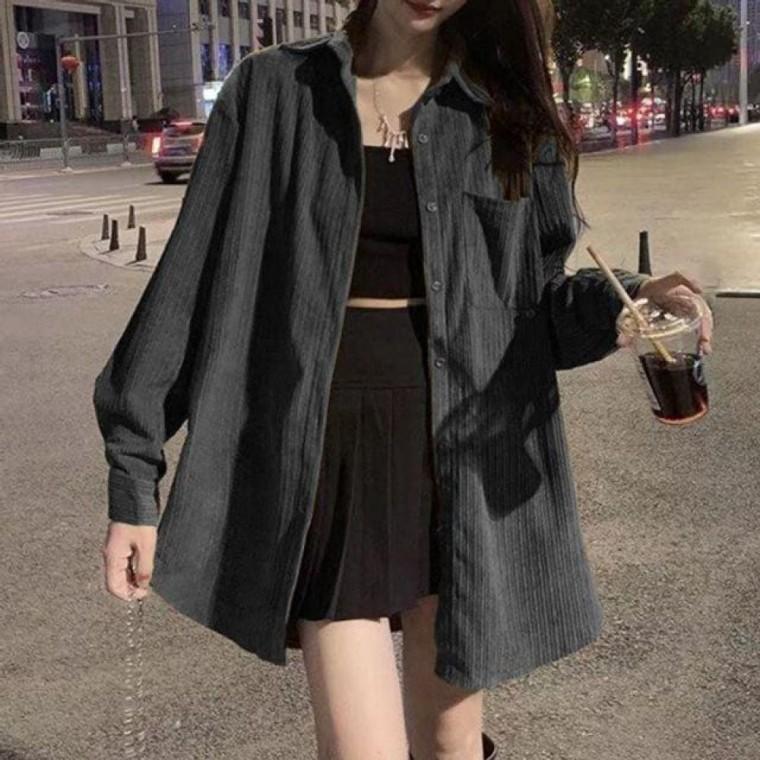 골덴 코듀로이 롱 셔츠 남방 루즈핏 오버핏 여성 긴팔 아우터 자켓 간절기